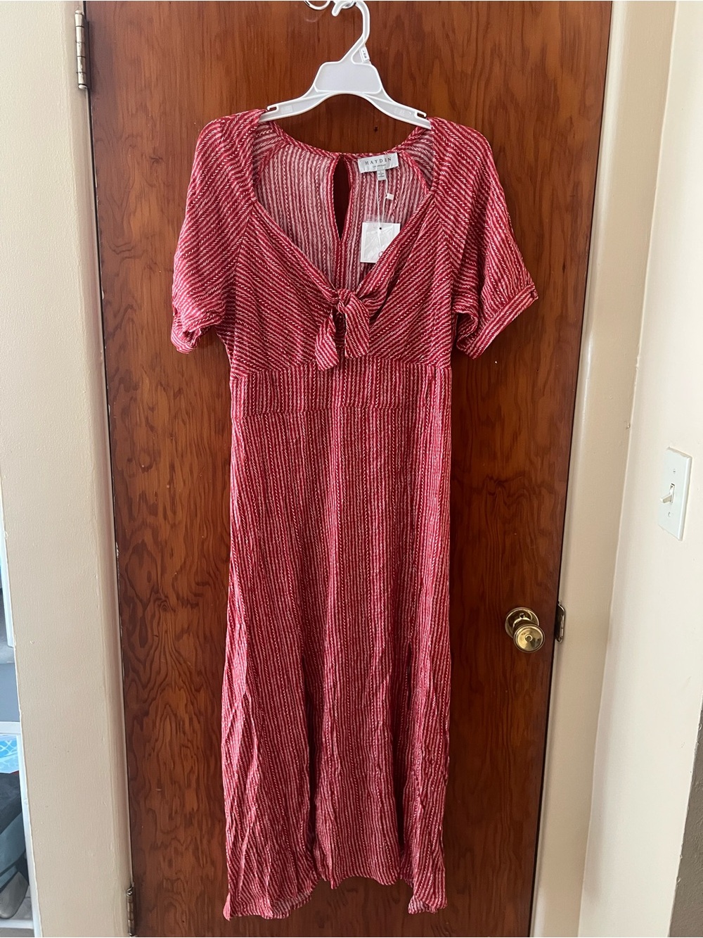 Hayden Red Striped Tie-Front Maxi Dress with Slits